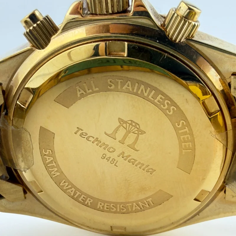Techno Mania Real Diamond Bezel Chronograph Gold Stainless Steel Watch