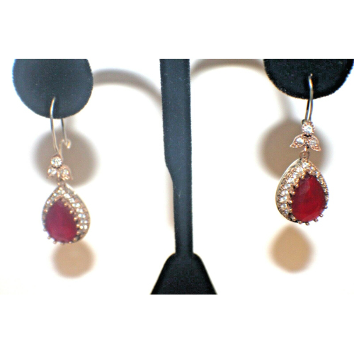 Vintage Sapphire Crystal Gold Plated Sterling Silver Ruby Earrings