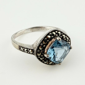 Vintage Style 925 Silver Blue Topaz Marcasite Ring Maker CW