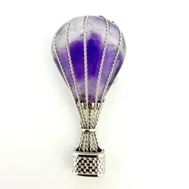 Vintage W.E. Richards Sterling Silver Amethyst Hot Air Balloon Brooch Pin