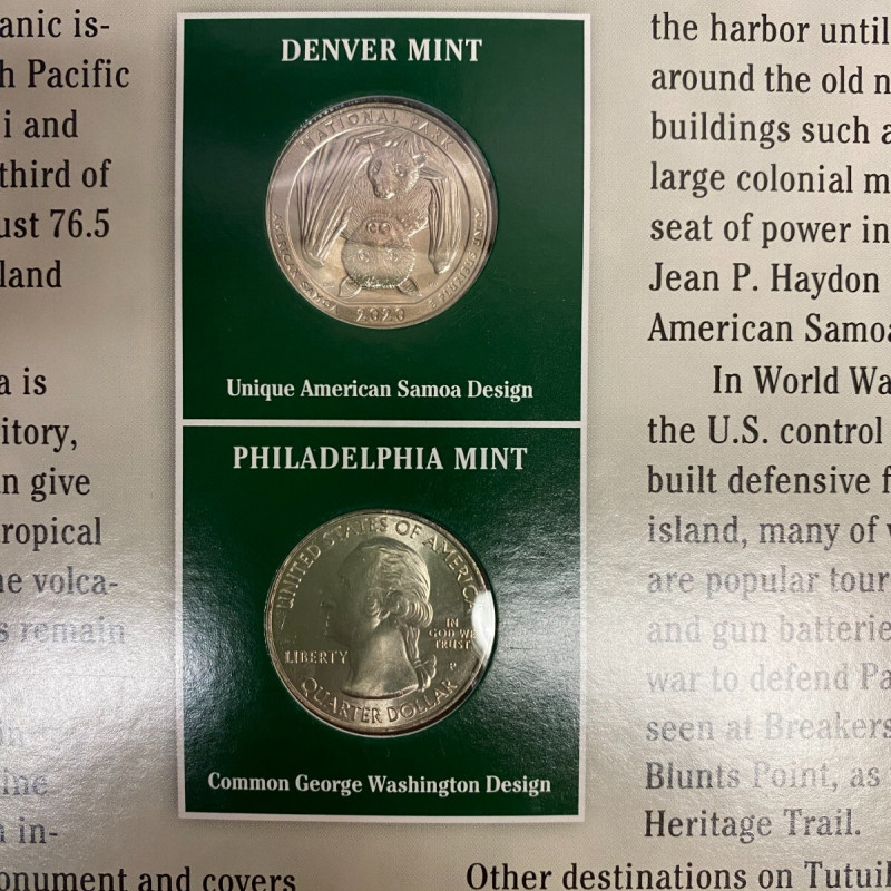 2020 National Park of American Samoa Quarter P&D coins w/2 Stamp