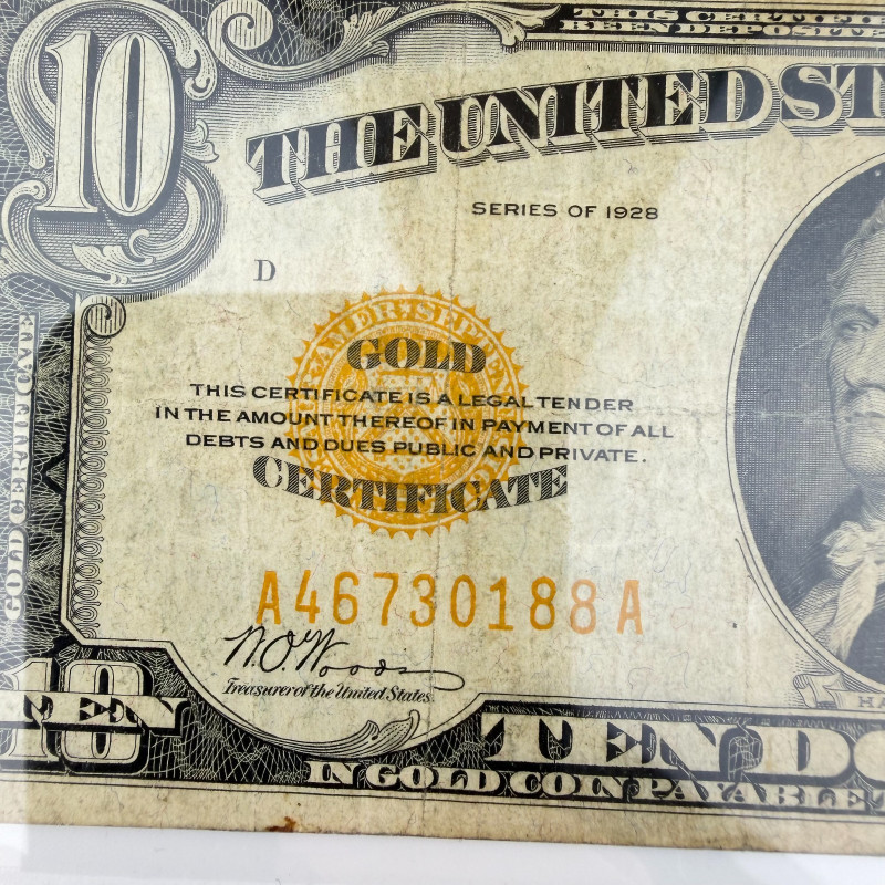 1928 $10 Gold Certificate Yellow Seal AA Block PMG 25 VF - A46730188A