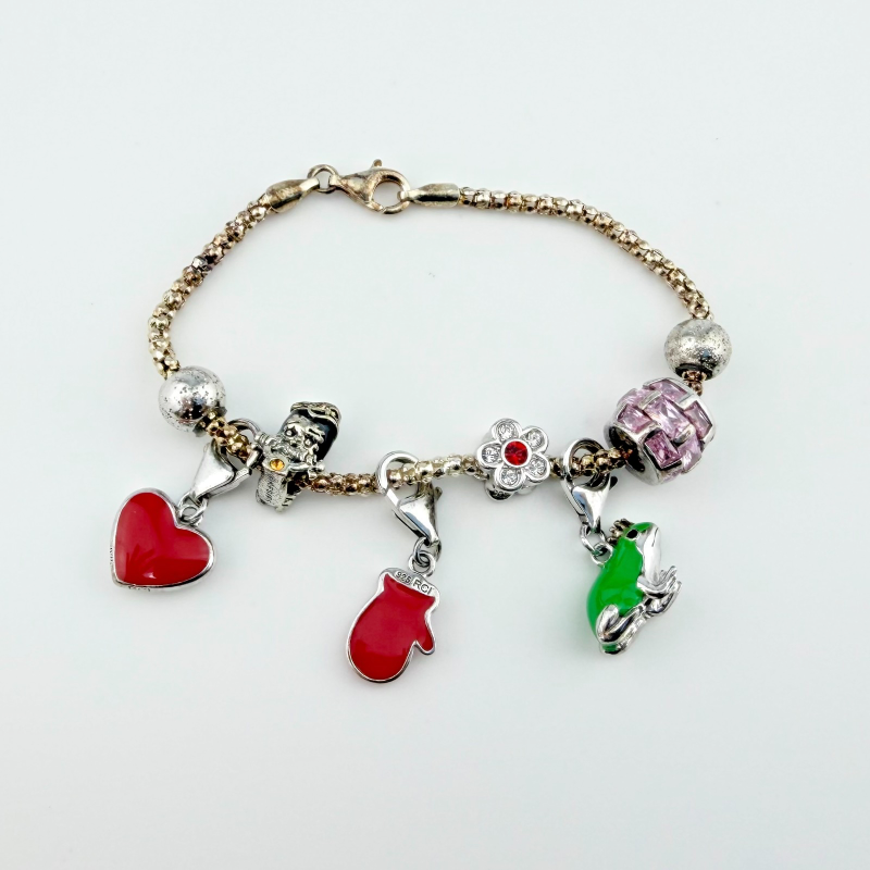 925 Sterling Silver Italian RCI Bracelet With Cute Charms, 7.5 ich