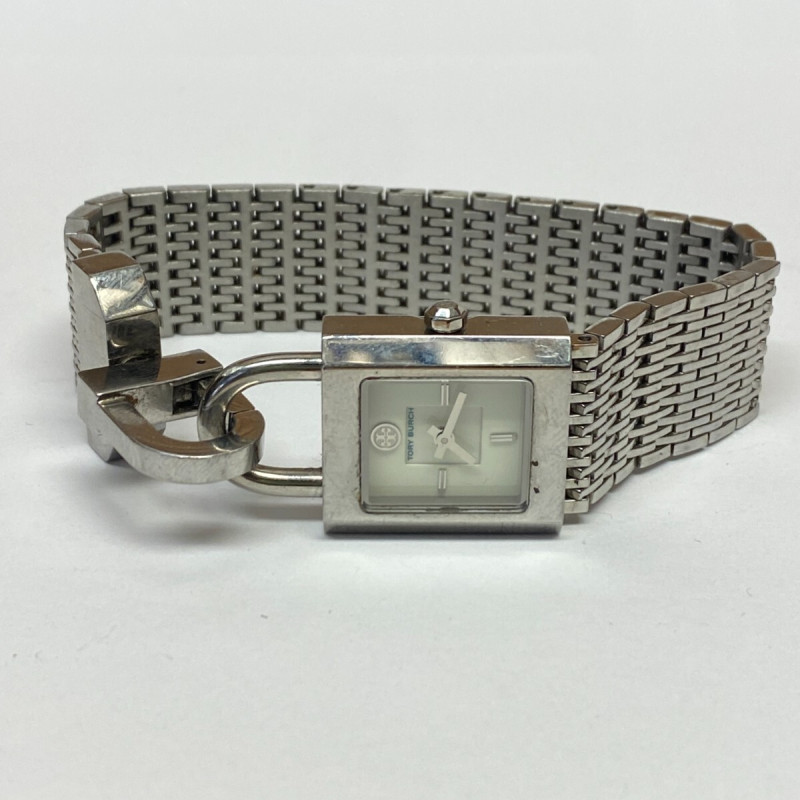 TORY BURCH Surrey Silver-tone Chain Lock Bracelet Watch TORY BURCH Surrey Silver-tone Chain Lock Bracelet Watch