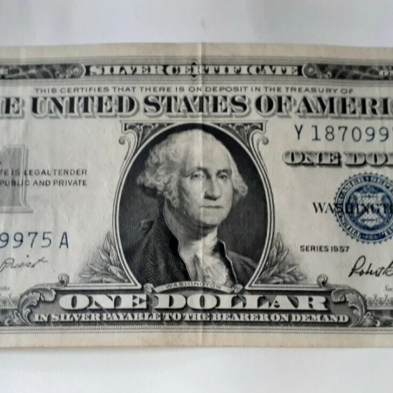 1957 One Dollar Bill Silver Certificate Average Circulated Blue Seal VG-AU 1957 One Dollar Bill Silver Certificate Average Circulated Blue Seal VG-AU