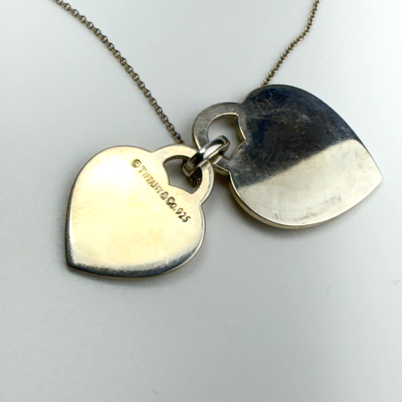 Authentic Tiffany & Co Notes I Love You Double Heart Pendant Silver Necklace 16”