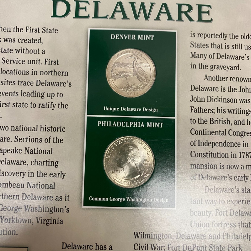 2015 P + D Delaware Bombay Hook Refuge Quarters + Stamps Placard w/Protector PCS