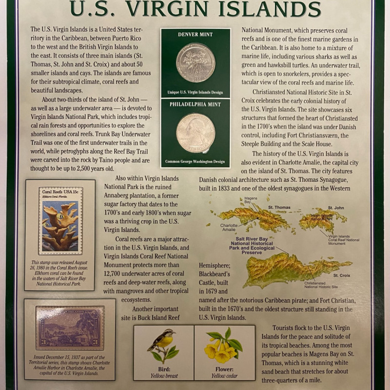 2 QUARTERS COINS 2020 & 2 STAMPS U.S. VIRGIN ISLAND