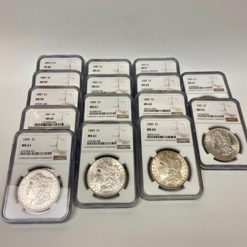 1889-1890 US Morgan Silver Dollar $1 set of 15 coins, NGC 1889-1890 US Morgan Silver Dollar $1 set of 15 coins, NGC