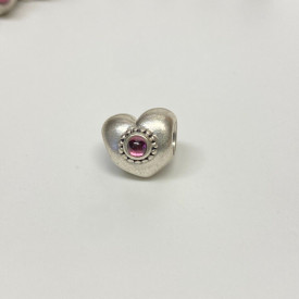 Pandora Heart Charm Retired Super Pretty Pink Rhodolite Sterling Silver 925 ALE