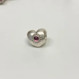 Pandora Heart Charm Retired Super Pretty Pink Rhodolite Sterling Silver 925 ALE