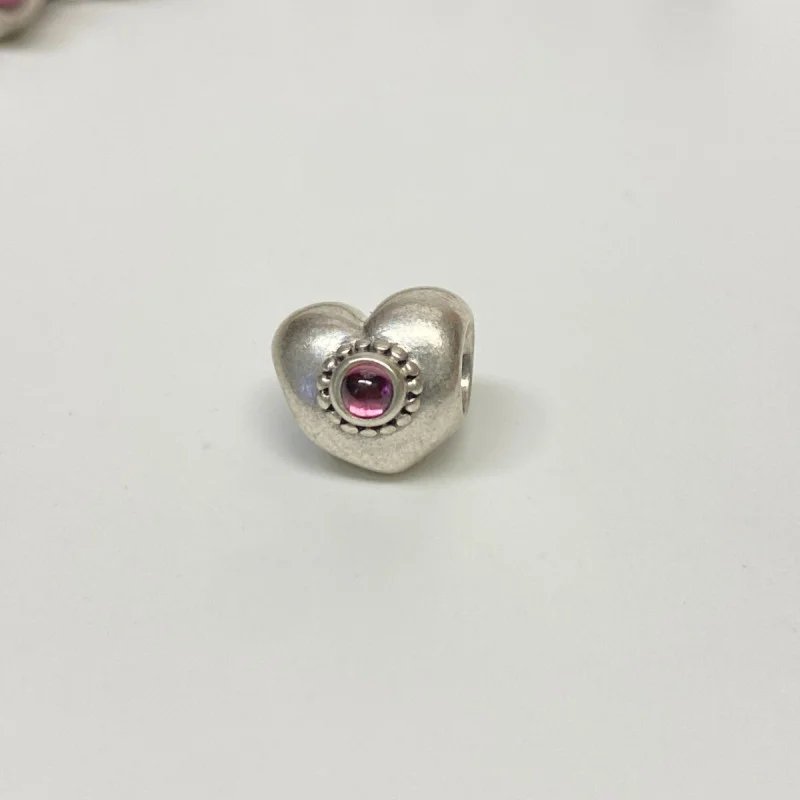 Pandora Heart Charm Retired Super Pretty Pink Rhodolite Sterling Silver 925 ALE