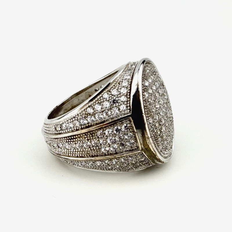 Hip Hop Ring Silver Finish With a Scattering of Cubic Zirconia Stones Size 10.25