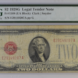 FR# 1508, 1928 G $2 LEGAL TENDER NOTE (EA BLOCK) 20 VERY FINE