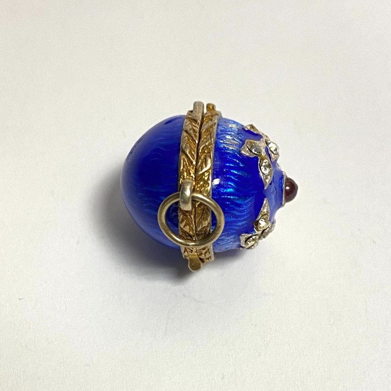 Small Antique Enamel Sterling Silver Opening Egg Pendant with Ruby