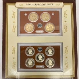 2014 Proof set San Francisco mint, 9 coins, two cases with 1$ and Quarter Dollar