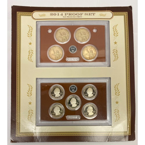 2014 Proof set San Francisco mint, 9 coins, two cases with 1$ and Quarter Dollar
