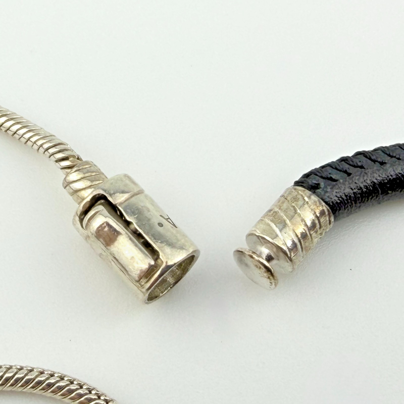 Authentic Pandora Black Leather Adjustable Sliding Bracelet with Sterling Silver