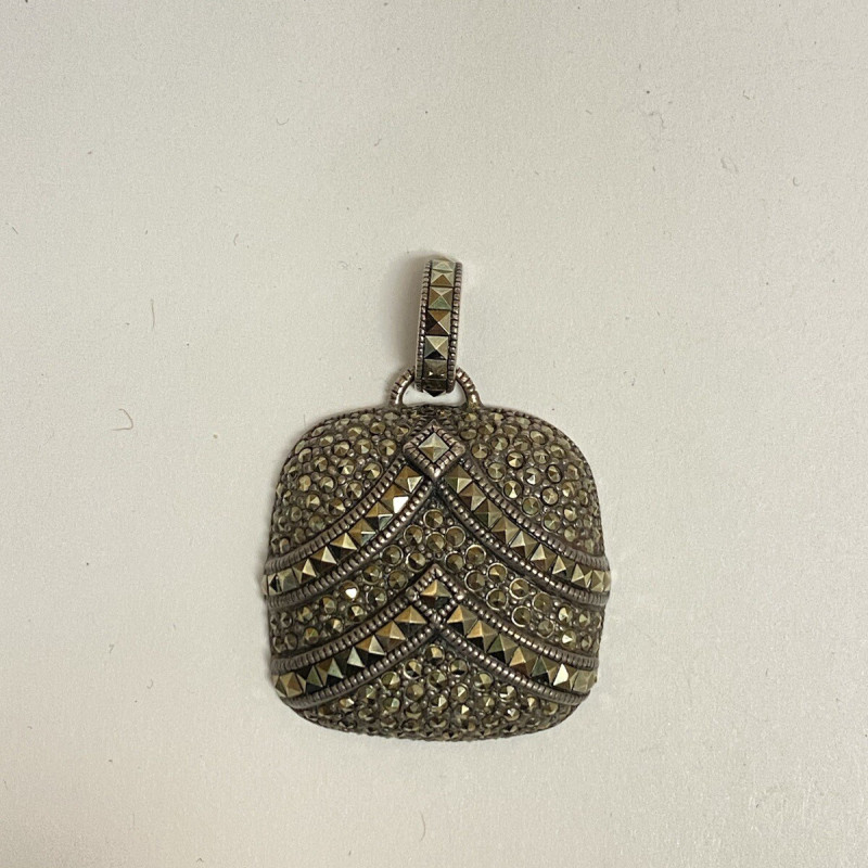 Antique Sterling Silver 925 Marcasite Square Pendant !!!!