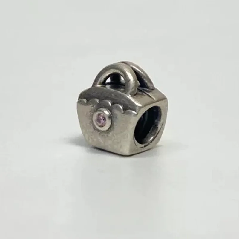 Authentic Pandora Silver Pink CZ Scalloped Purse Bead 790473PCZ *RETIRED*