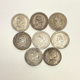 1907 Brazil 2000 Reis Set of 8 Coins Different Condition