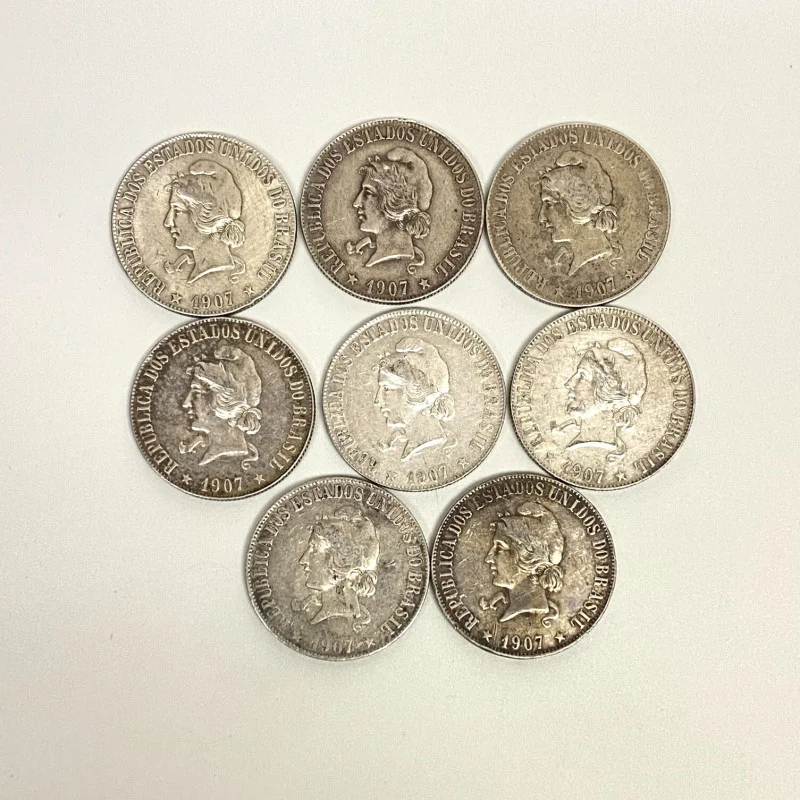 1907 Brazil 2000 Reis Set of 8 Coins Different Condition