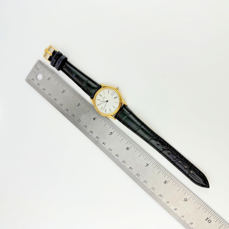 Vintage Concord 14K Gold 33mm Dress Watch Black Leather Strap