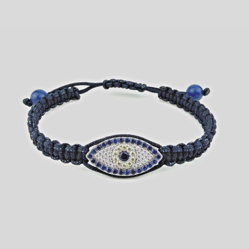 925 Sterling Silver Rhodium Plated Evil Eye Blue Bracelet
