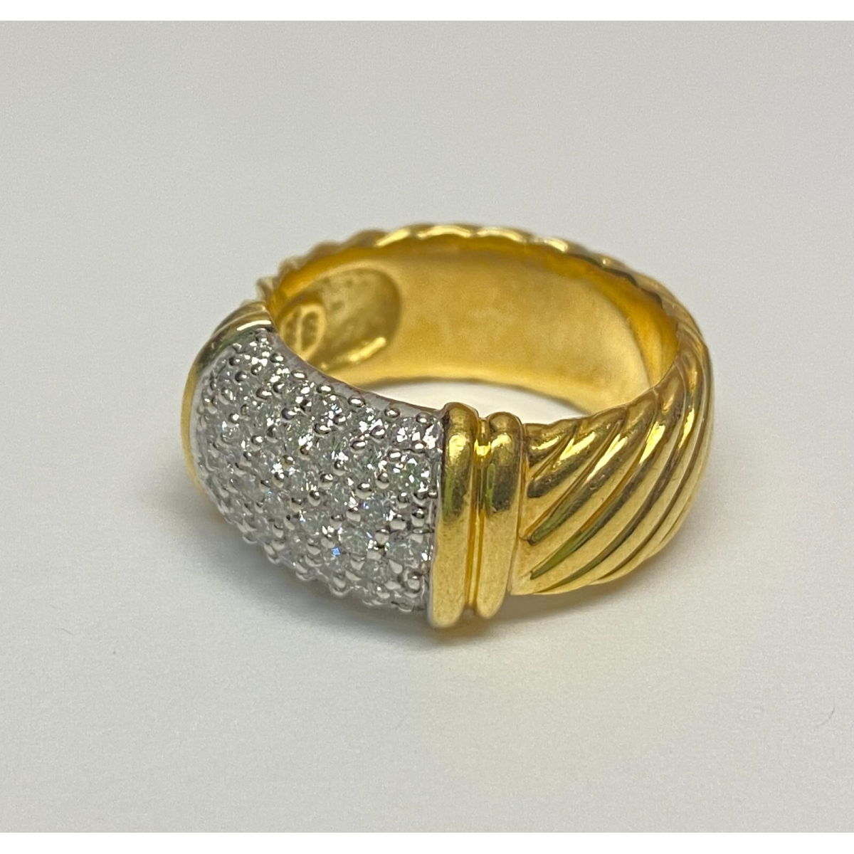 David Yurman 18K Yellow Gold 10mm Metro Cable Wide Band Diamond Ring Size 7