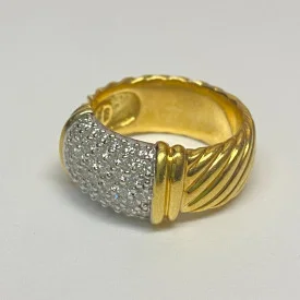 David Yurman 18K Yellow Gold 10mm Metro Cable Wide Band Diamond Ring Size 7