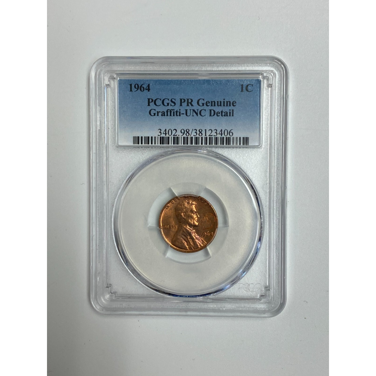 1964 PCGS Lincoln Memorial Penny 1C Genuine Graffiti-UNC Detail