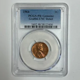 1964 PCGS Lincoln Memorial Penny 1C Genuine Graffiti-UNC Detail
