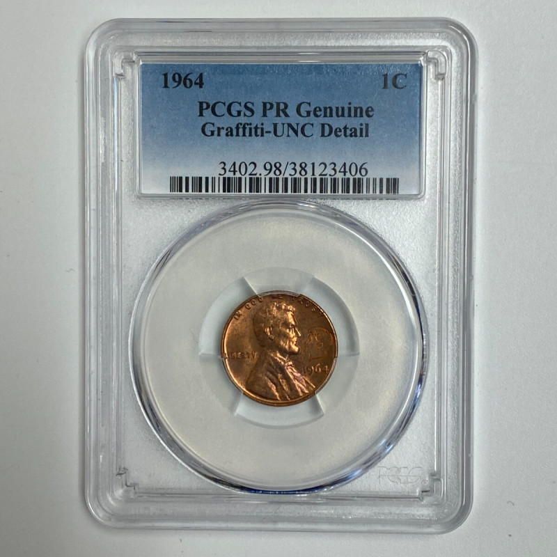 1964 PCGS Lincoln Memorial Penny 1C Genuine Graffiti-UNC Detail 1964 PCGS Lincoln Memorial Penny 1C Genuine Graffiti-UNC Detail