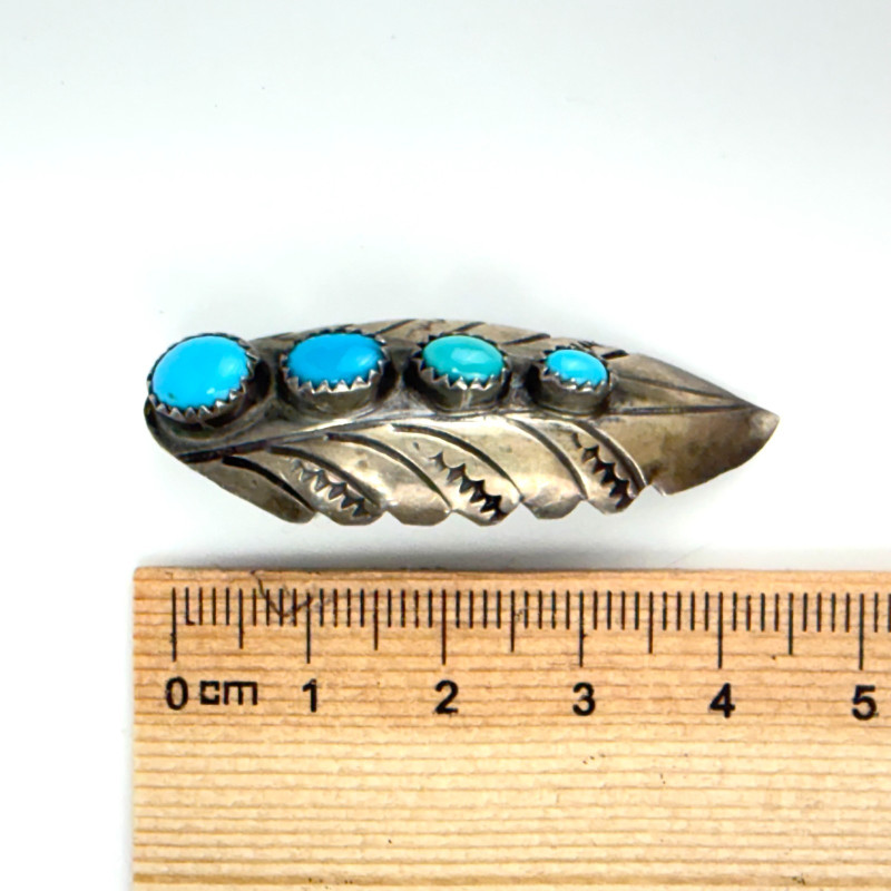 Navajo Sterling Silver 925 Turquoise Feather Stud Earrings Signed C/J NEZ