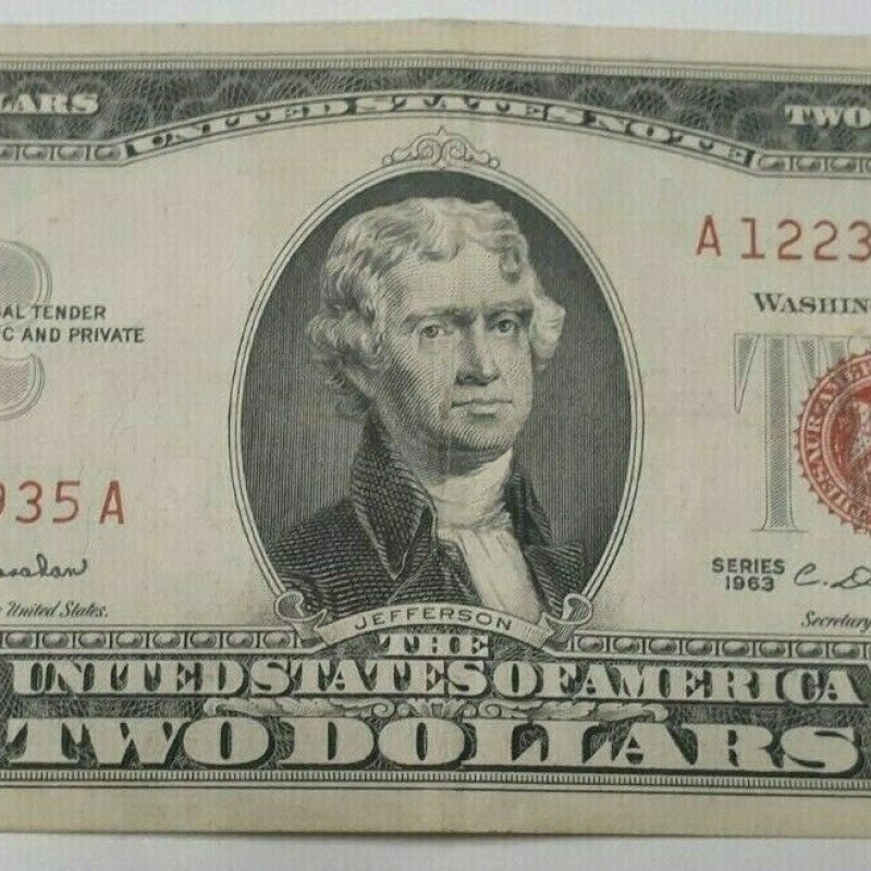 $2  Red Seal 1963  United States Note Dollar Bill