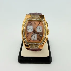 Techno Mania Pink Gold Chronograph Stainless Steel Watch Real Diamonds