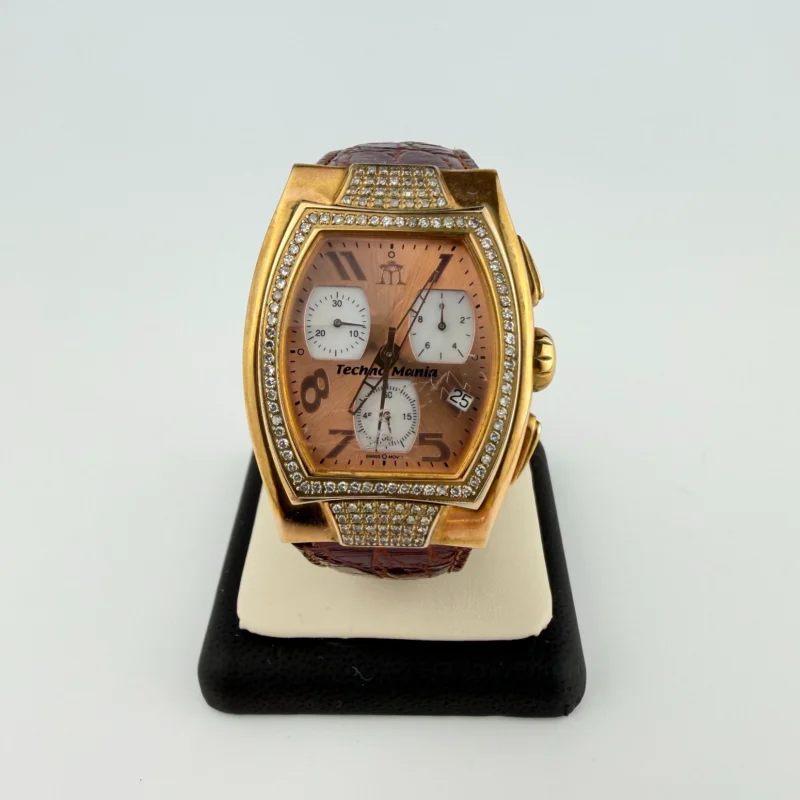 Techno Mania Pink Gold Chronograph Stainless Steel Watch Real Diamonds