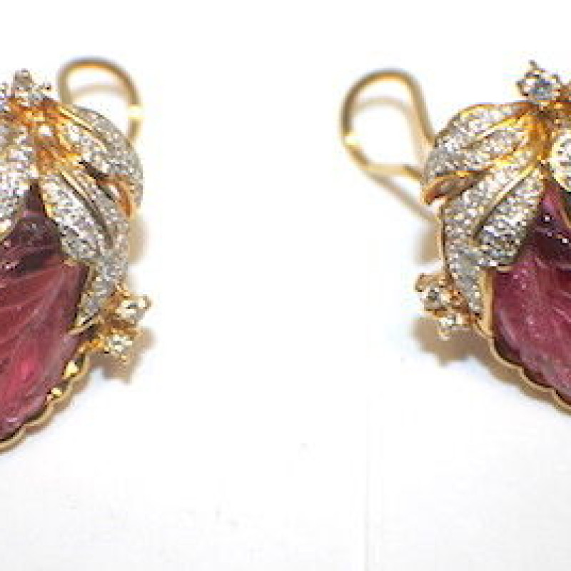 Estate 18K Yellow Gold Multi Color Tourmaline & Diamond Necklace & Earrings Set Estate 18K Yellow Gold Multi Color Tourmaline & Diamond Necklace & Earrings Set
