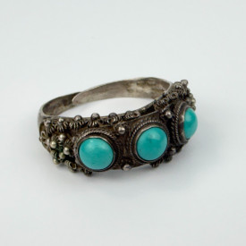 Chinese Export SterlingSilver Filigree Beauty Turquoise Ring, Adjustable