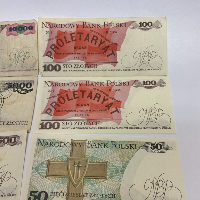 7 note set Poland 10000, 5000, 500, 2x100, 50, 20 Zlotych , 1982-1988 7 note set Poland 10000, 5000, 500, 2x100, 50, 20 Zlotych , 1982-1988