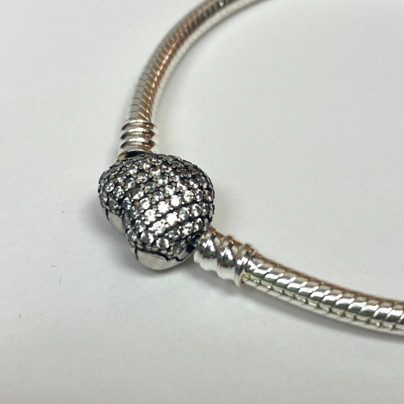 Authentic Pandora Pave HEART MOMENTS Charm bracelet 18cm CZ clip logo Silver AL