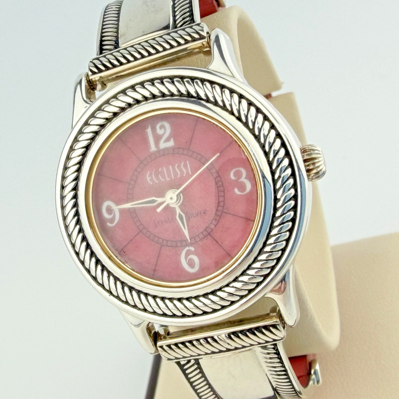 Vintage ECCLISSI Sterling Silver 925 Ladies Bracelet Pink Dial Watch
