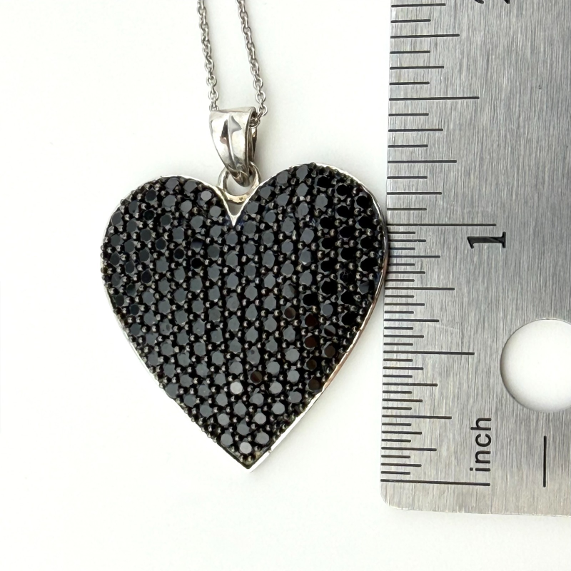 Vintage Sterling Silver 925 Large Black Onyx Heart Pendant necklace 18” KHR