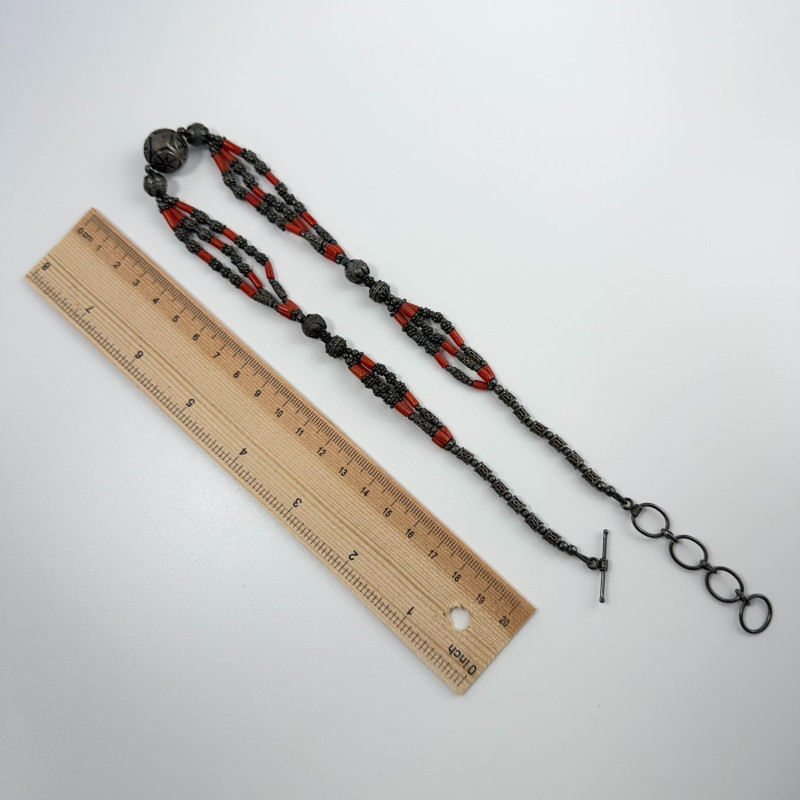 Tibetan Vintage Handmade jewelry set with silver and red coral beads