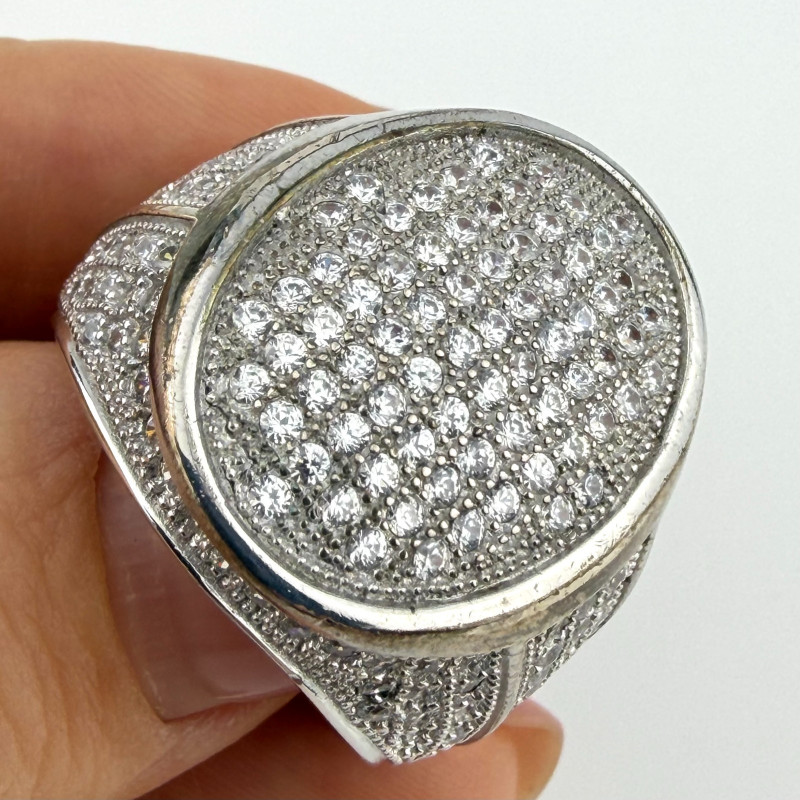 Hip Hop Ring Silver Finish With a Scattering of Cubic Zirconia Stones Size 10.25