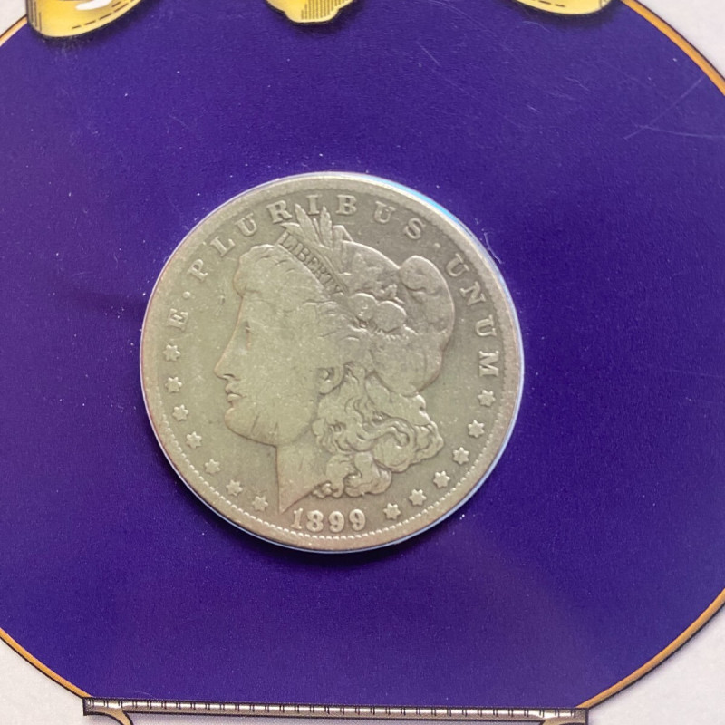 1899 Morgan Silver Dollar and Commemorative Stamp 5c Card Collection