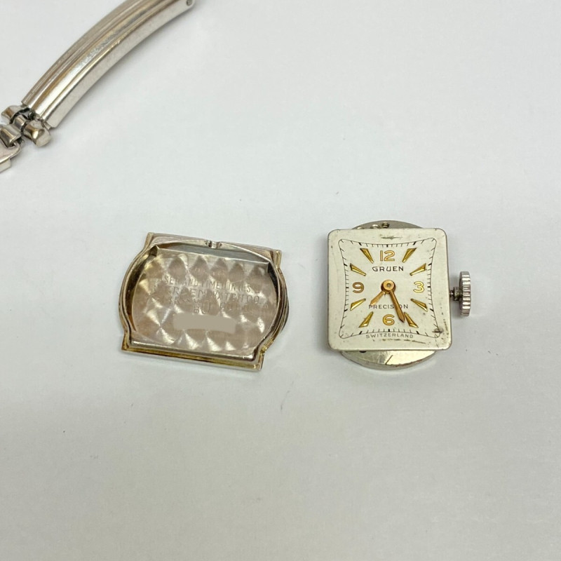 Vintage Ladies Gruen Precision 14K White Gold w Diamonds 17 Jewels