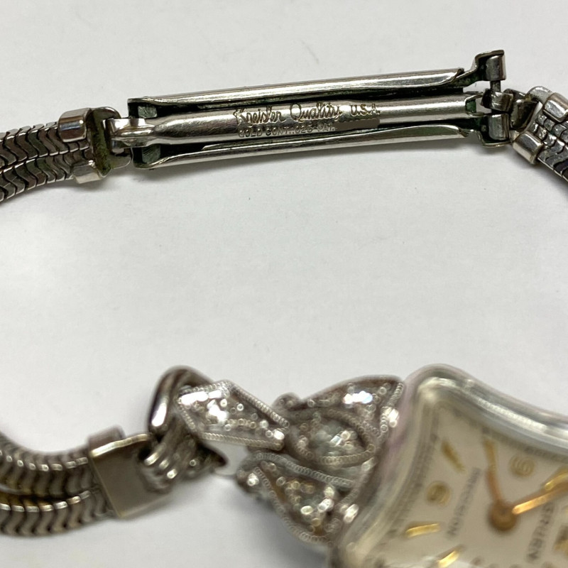 Vintage Ladies Gruen Precision 14K White Gold w Diamonds 17 Jewels