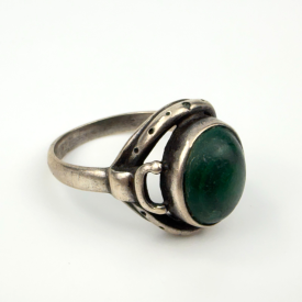 Vintage Retro Soviet Malachite Cabochon Silver Ring *Star 8MV* from USSR, Size 9