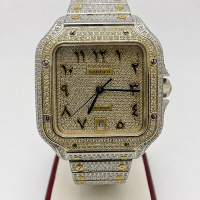 Cartier Santos Automatic Diamond Watch Arabic Dial 4072 Stainless Steel 100m